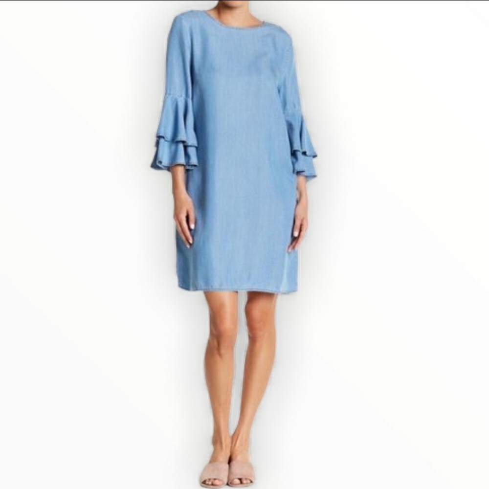 beach lunch lounge denim ruffle sleeve dress size medium